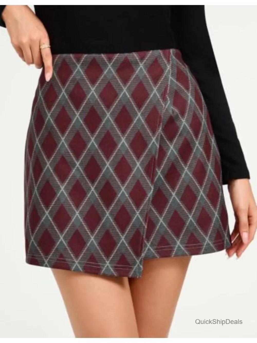 Plaid Mini Skirt with Built-in Shorts High Waisted A-Line